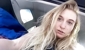 Oral games with a blonde doll in the car
